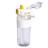 Пляшка для води 600 мл пляшка в школу для тренувань із трубочкою та ручкою 22 см Біла HP-14-42W, фото 3