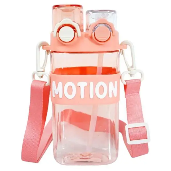 Пляшка для води з трубочкою 550 мл спортивна пластикова пляшка для тренувань Рожева HP-14-49P, фото 1