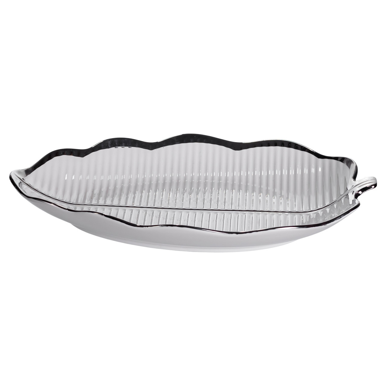 Порцелянове блюдо для сервірування столу у формі листа 31×20×3 (см) Срібло ML6047, фото 1