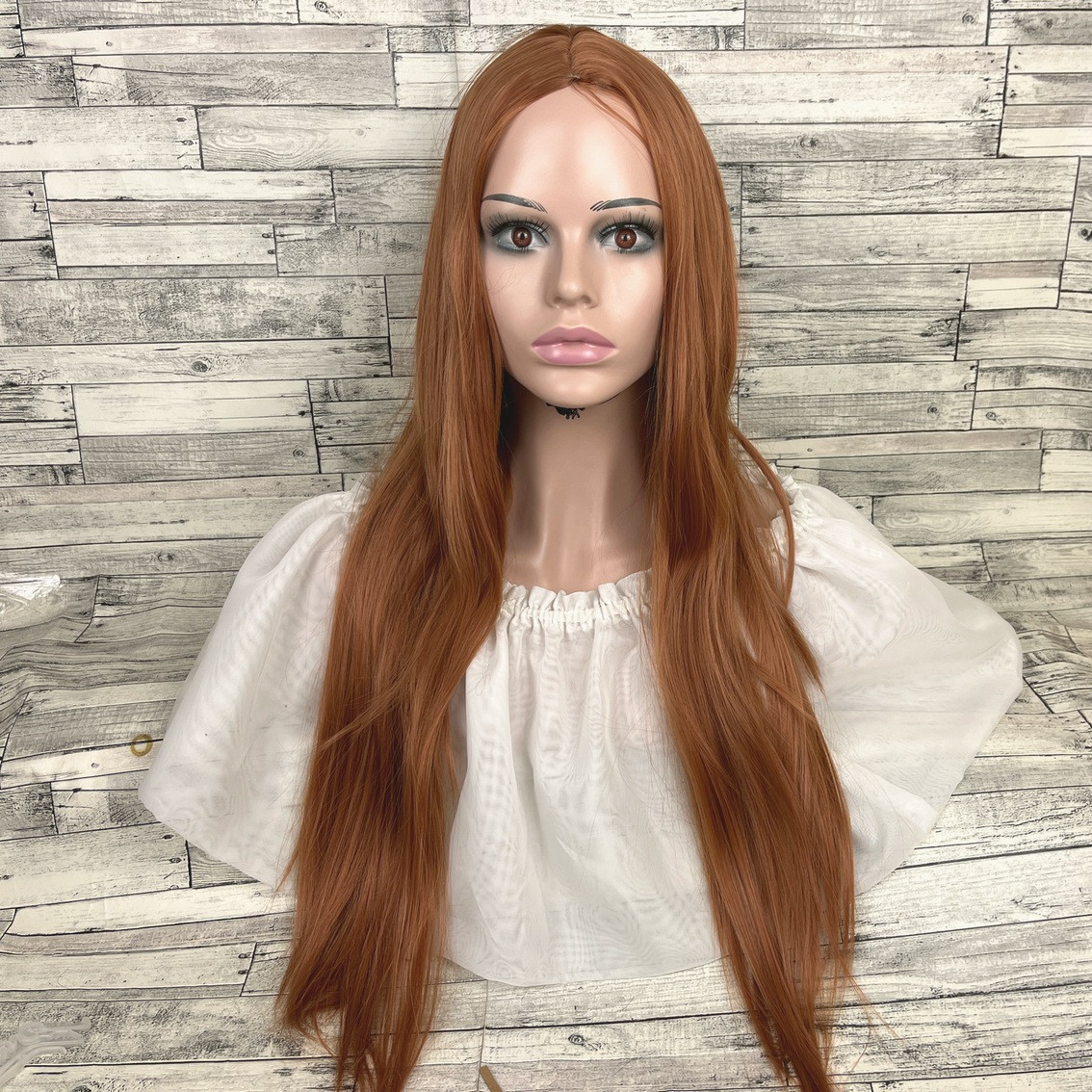 Перука жіноча руда прямий рівний без човники 70 см із термоволокна, фото 1