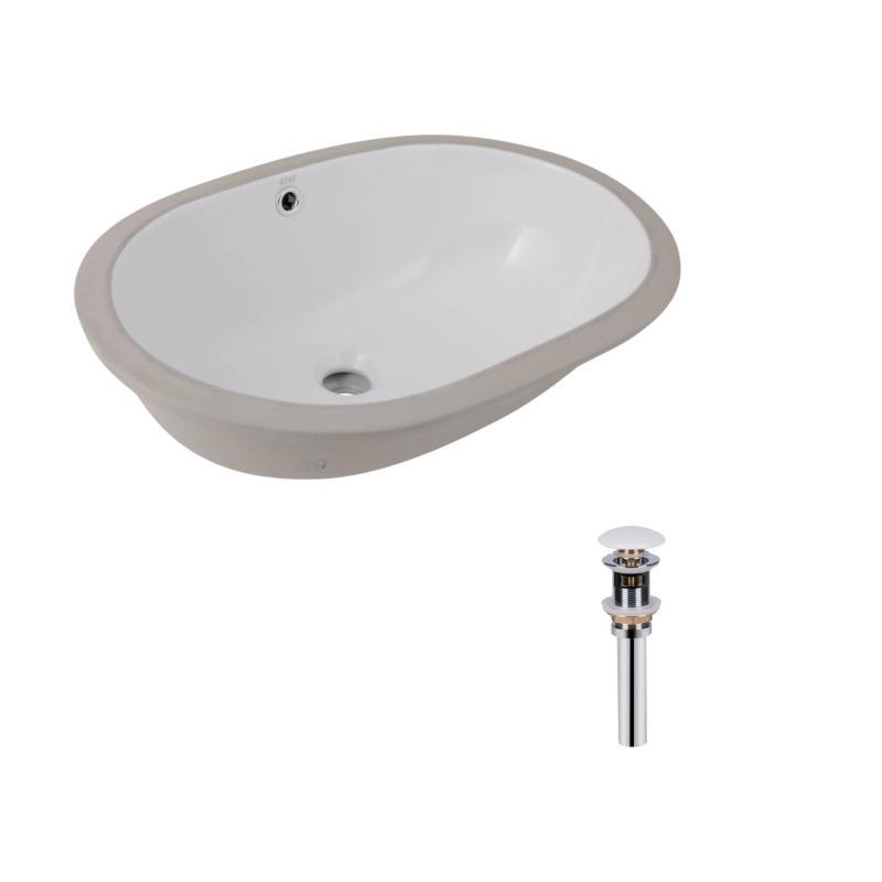 Комплект Qtap Stork: Раковина врізна овальна 570x390x210 мм White + Донний клапан PU02O, фото 1