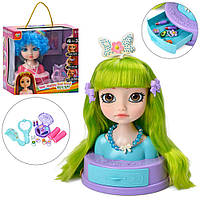 Лялька голова для зачісок SR011-12 тіні, помада 2шт., набір перукаря, аксесуари,2 види,кор.,28-28-16