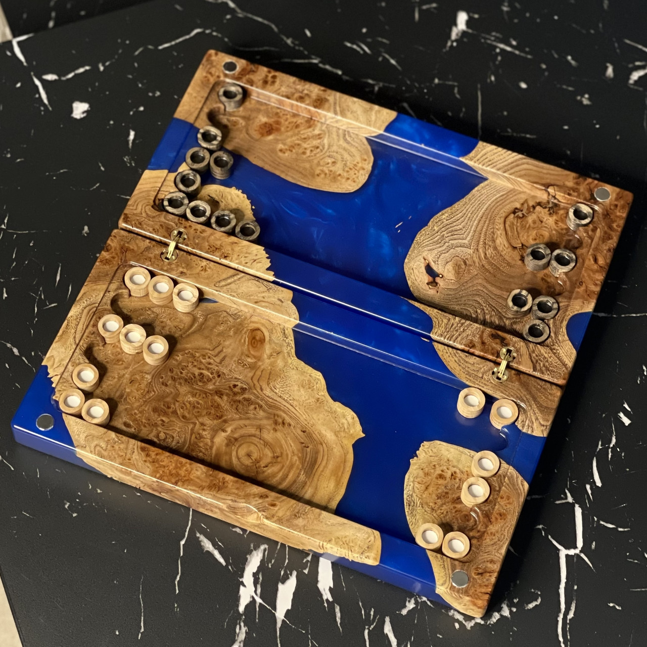 Нарди ручної роботи з натурального дерева та епоксидної смоли 30*30 см, фото 1