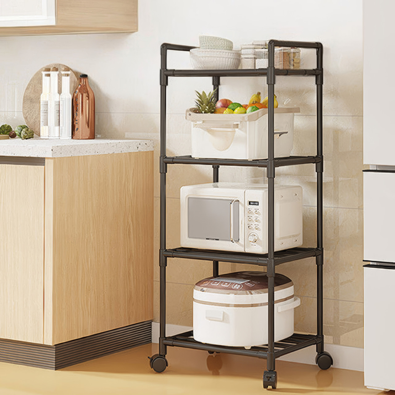 Стелаж етажерка з 4 полицями на коліщатках 138x42x32см / Етажерка у ванну / Стелаж на кухню / Полиця на колесах, фото 1