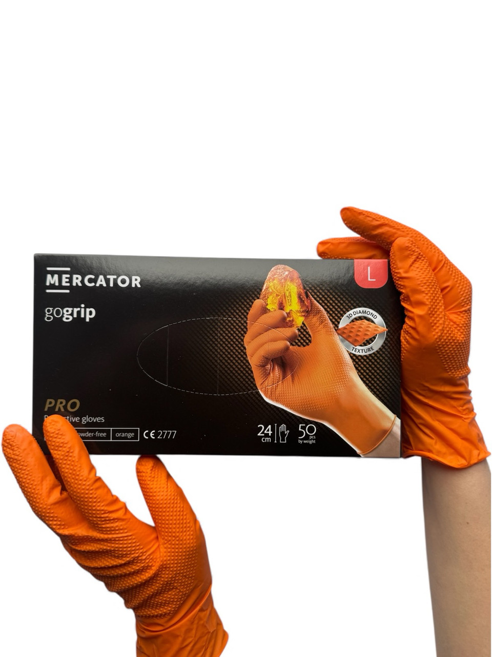 Рукавички нітрилові супер міцні GOGRIP L  (25 пар/уп) помаранчеві