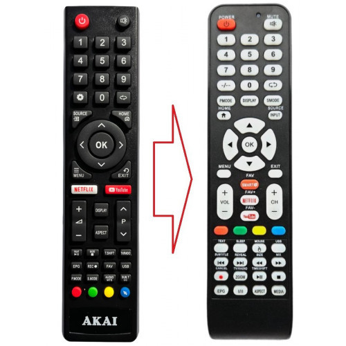 Пульт для телевізора AKAI UA32HD22T2SF VER2024-25 (аналог в іншому корпусі), фото 1
