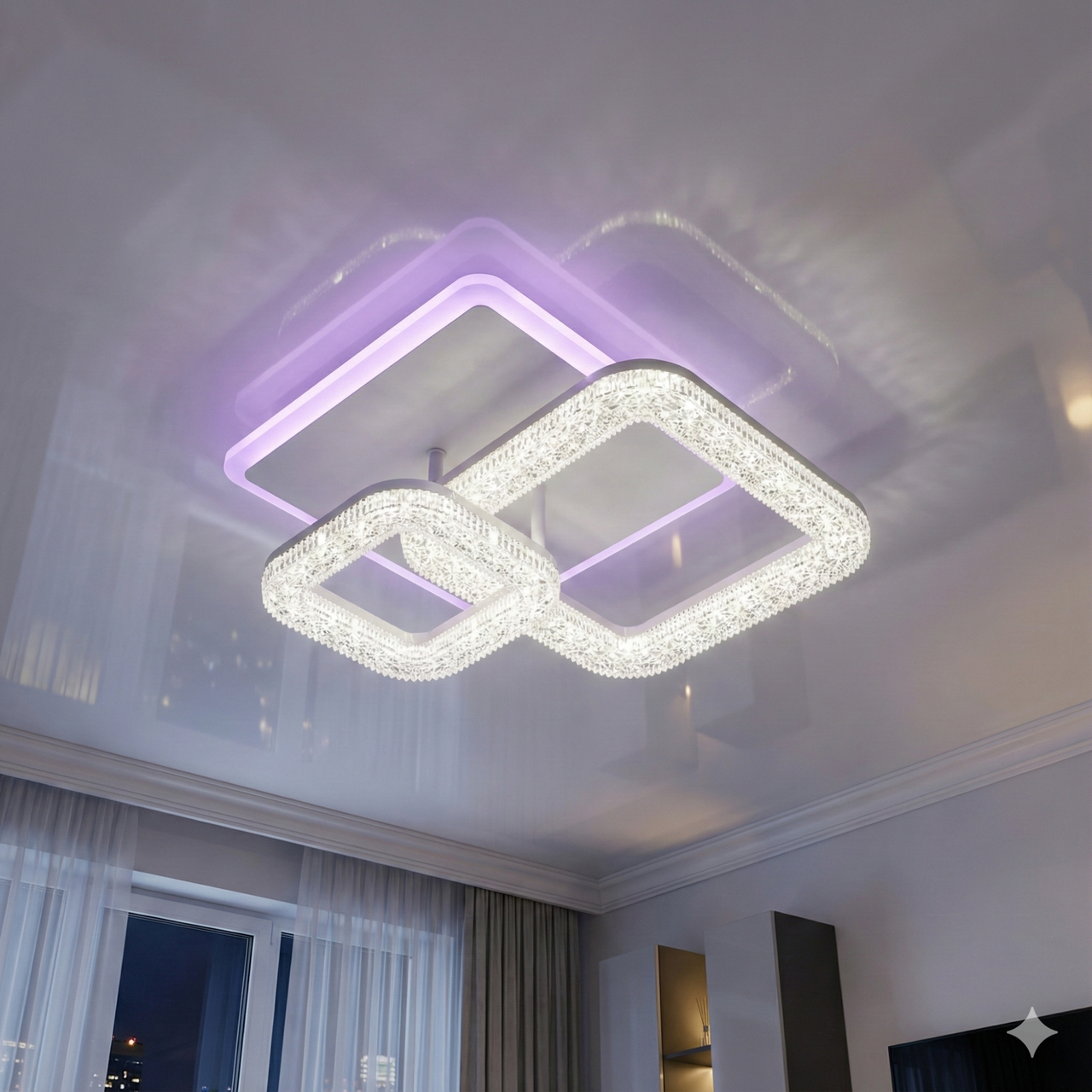 Біла люстра світлодіодна з пультом F+Light 80W до 18 м² колір Білий FP-23515-2H-RGB, фото 1