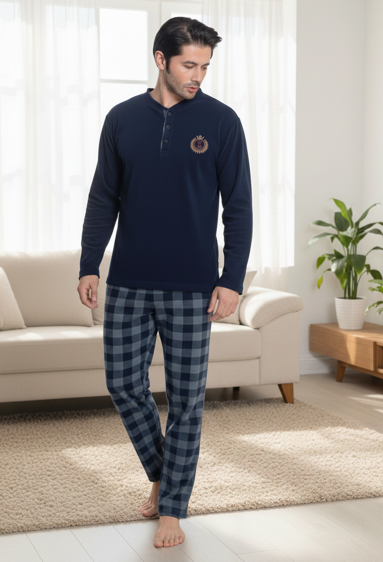 Чоловіча тепла піжама з флісу полар, синя, фото 1