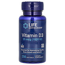 Вітамін D3, Vitamin D3, Life Extension, 25 мкг (1000 МО), 250 гелевих капсул