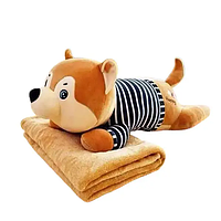 Плед-іграшка подушка 3 в 1 Собака Хаскі-матрос 110х150 см з пледом Бежевий 520-3BE