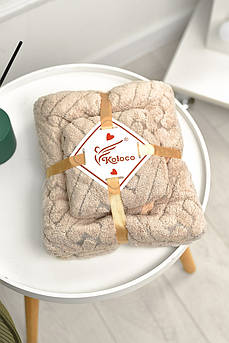 Набір однотонних рушників із мікрофібри банне+для обличчя бежевого кольору 208888M