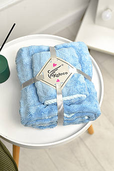 Набір однотонних рушників із мікрофібри банне+для обличчя блакитного кольору 208895M
