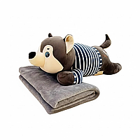 Плед-іграшка подушка 3 в 1 Собака Хаскі-матрос (110х150 см) з пледом Коричневий 520-3BR