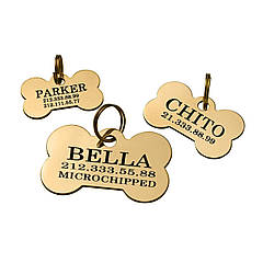 Адресник для Собак BronzeDog Позолота Кісточка S