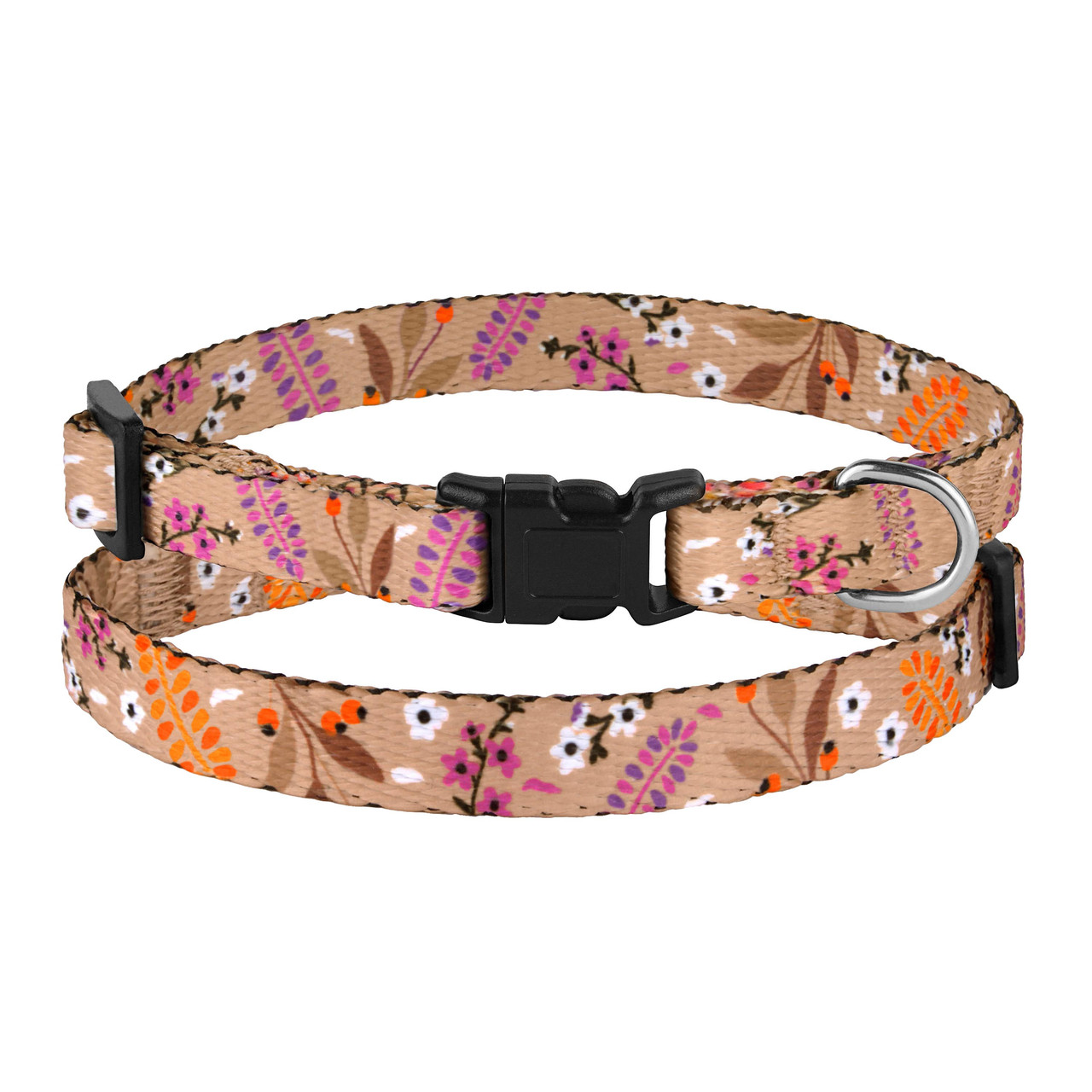 Нашийник для Собак Дрібних Порід BronzeDog Urban Квіти Нейлоновий з Пластиковою Пряжкою Бежевий XS, фото 1