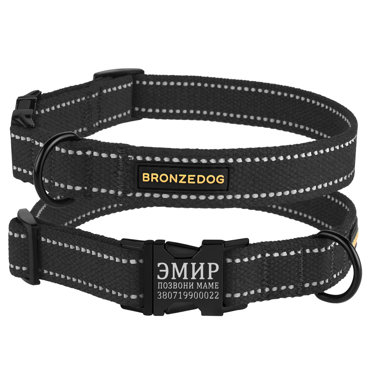 Нашийник для собак Barksi Сotton рефлекторний бавовняний брезент з металевою пряжкою графіт L, фото 1