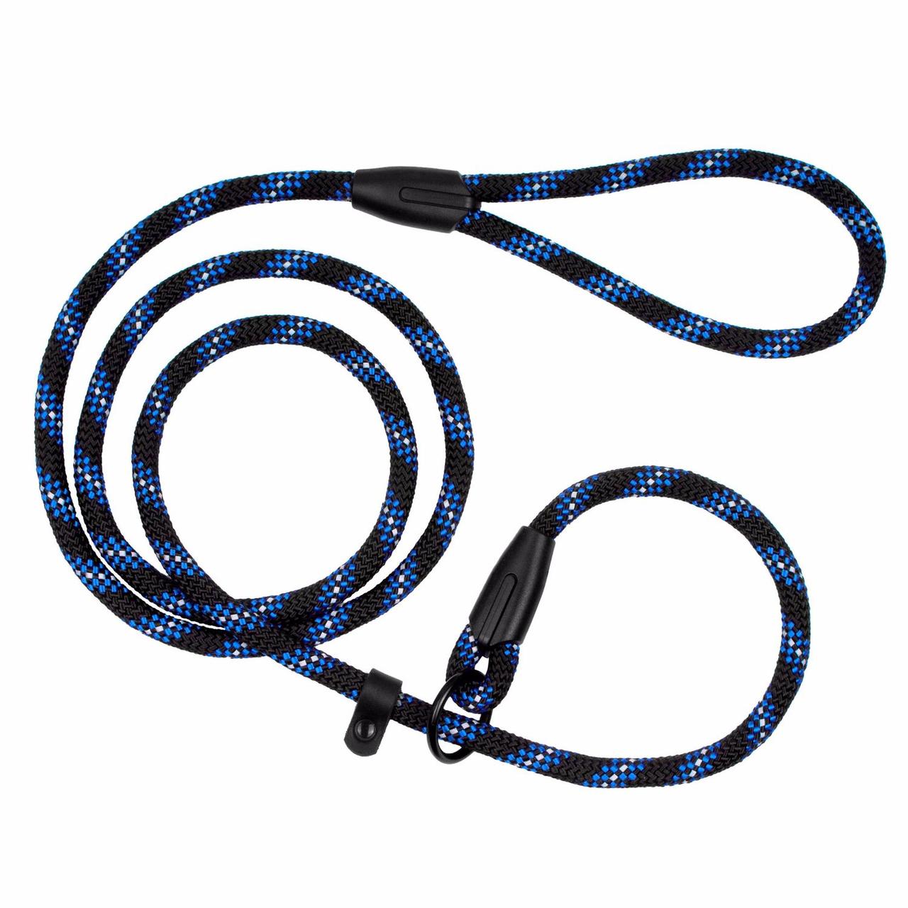 Повідець-Зашморг для Собак Bronzedog Active з Альпіністського Шнура Світловідбиваючий Чорно-Блакитний S, фото 1