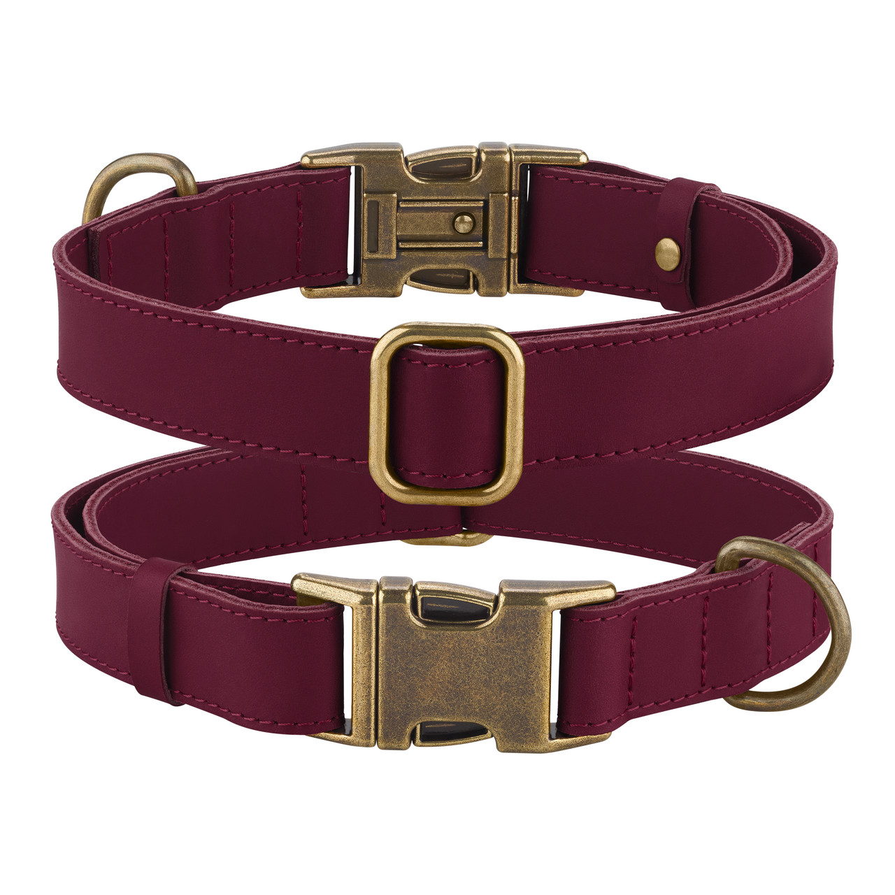 Нашийник для собак шкіряний BronzeDog Antiq бордовий S, фото 1