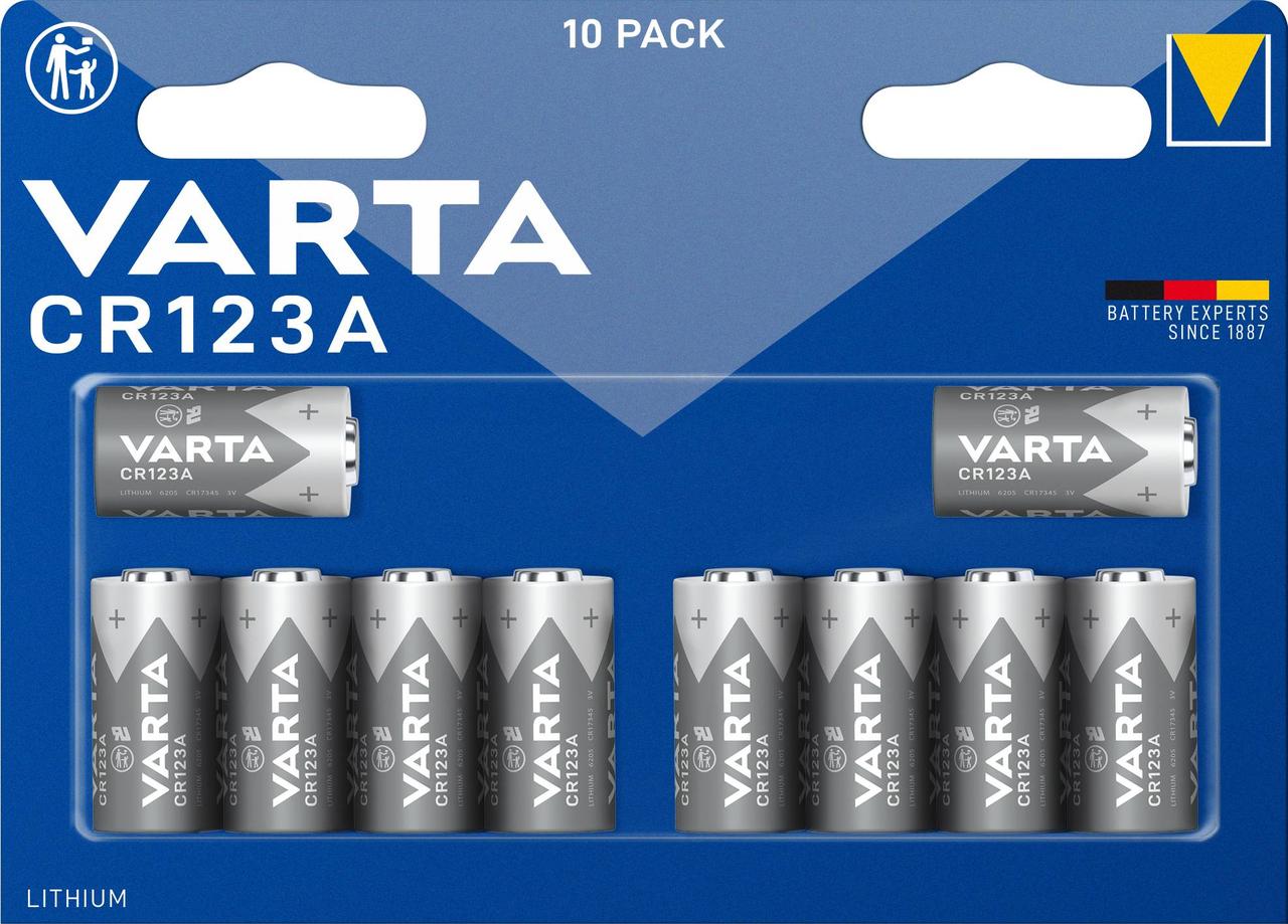 Батарейка для камери CR-123A Varta LITHIUM Cylindr. CR123A Bli10 1430 мАг 3 В 10 шт., фото 1