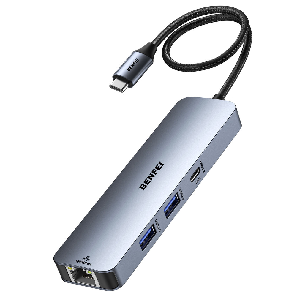 Хаб USB-C BENFEI 6-in-1 з HDMI 4K@60Hz, Ethernet, 2×USB-A, USB-C Data, PD 100W, силіконовий кабель, фото 1