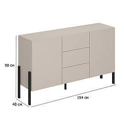Комод без ручок Jukon 154 см кашемір з дверцятами та шухлядами на чорних металевих ніжках