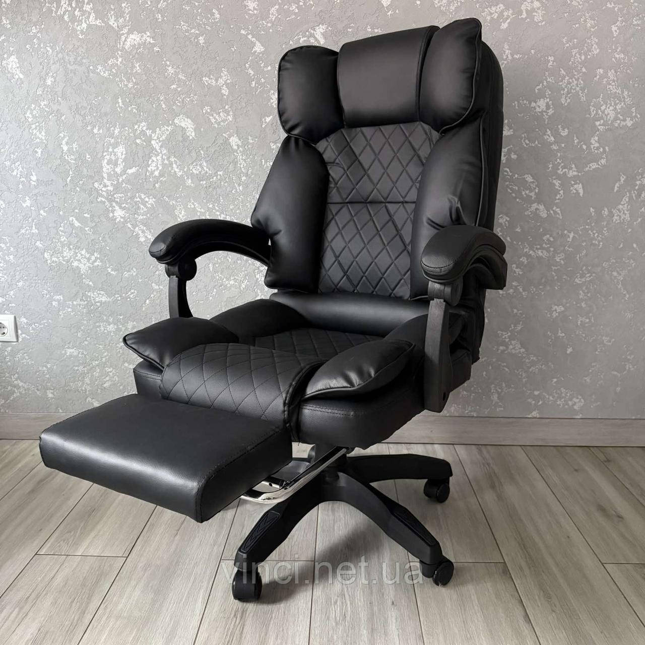 Офісне крісло з екошкіри до 130кг із підставкою для ніг OPTUS Чорне, фото 1