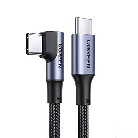 Кабель UGREEN US334 USB-C 2.0 to Angled USB-C M/M Cable Aluminium Shell with Braided 1m (Black)(UGR-70643) yL.