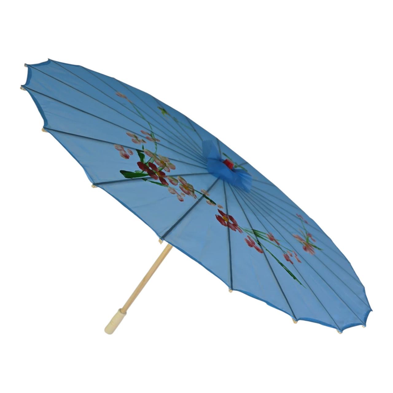 Парасолька з бамбука та шовку блакитний (55х 82 см)