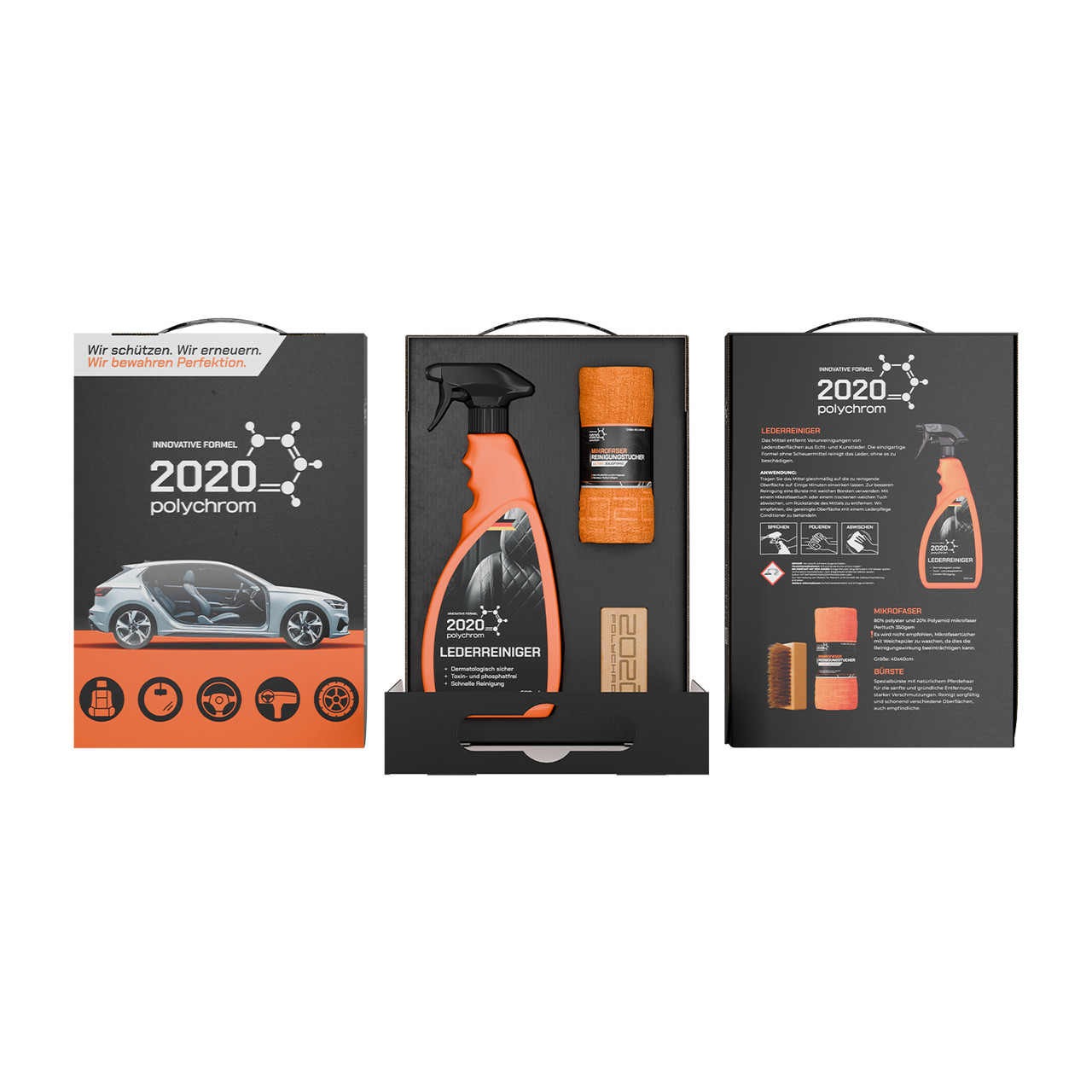 Набір 2020 POLYCHROM: Засіб для очищення шкіри “LEDERREINIGE” 500 мл + щітка + мікрофібра, фото 1