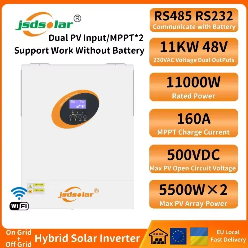 Гібридний інвертор JSDSolar J11000H-W 11Kw, 48V 120A, Wi-Fi, 2 MPPT-трекери, в наявності, фото 1