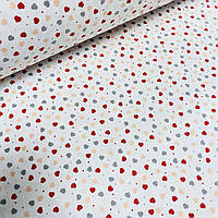 Фланелевая ткань, мелкие серо-пудрово-красные сердечки на белом (шир. 2,4 м) (FL-N-0448)