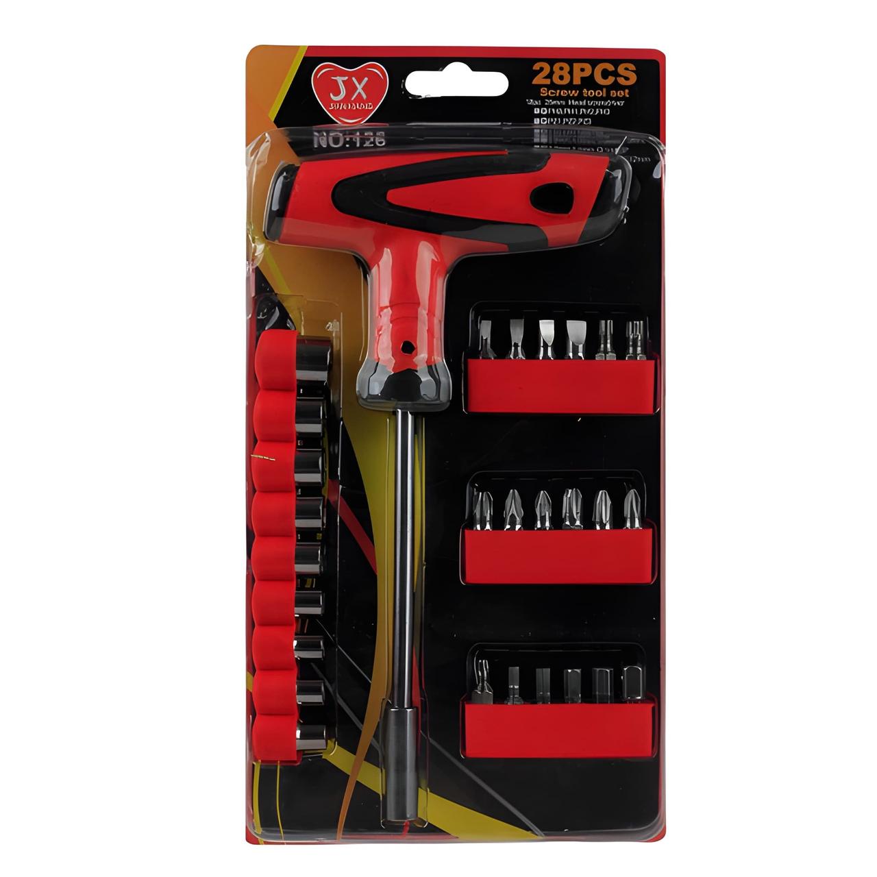 Набір біт з викруткою для ремонту JX NO:126  28в1 з Т-подібною викруткою викрутка з комплектом біт, фото 1
