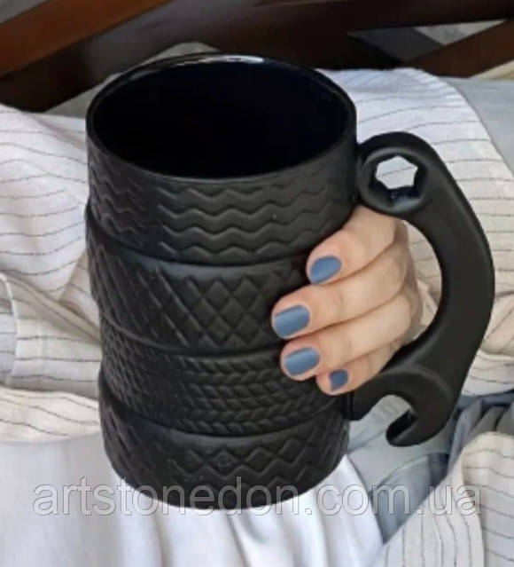 Керамическая кружка "Шины" с ручкой-гаечным ключом, 400 мл, фото 1