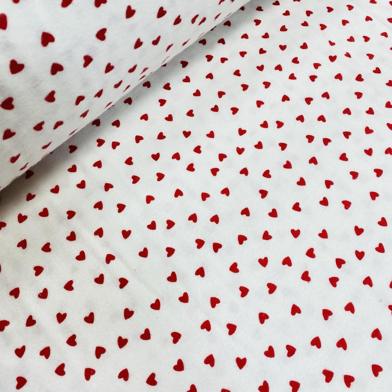 Фланелева тканина дрібні червоні сердечки на білому (шир. 2,4 м) (FL-SAB-0456), фото 1