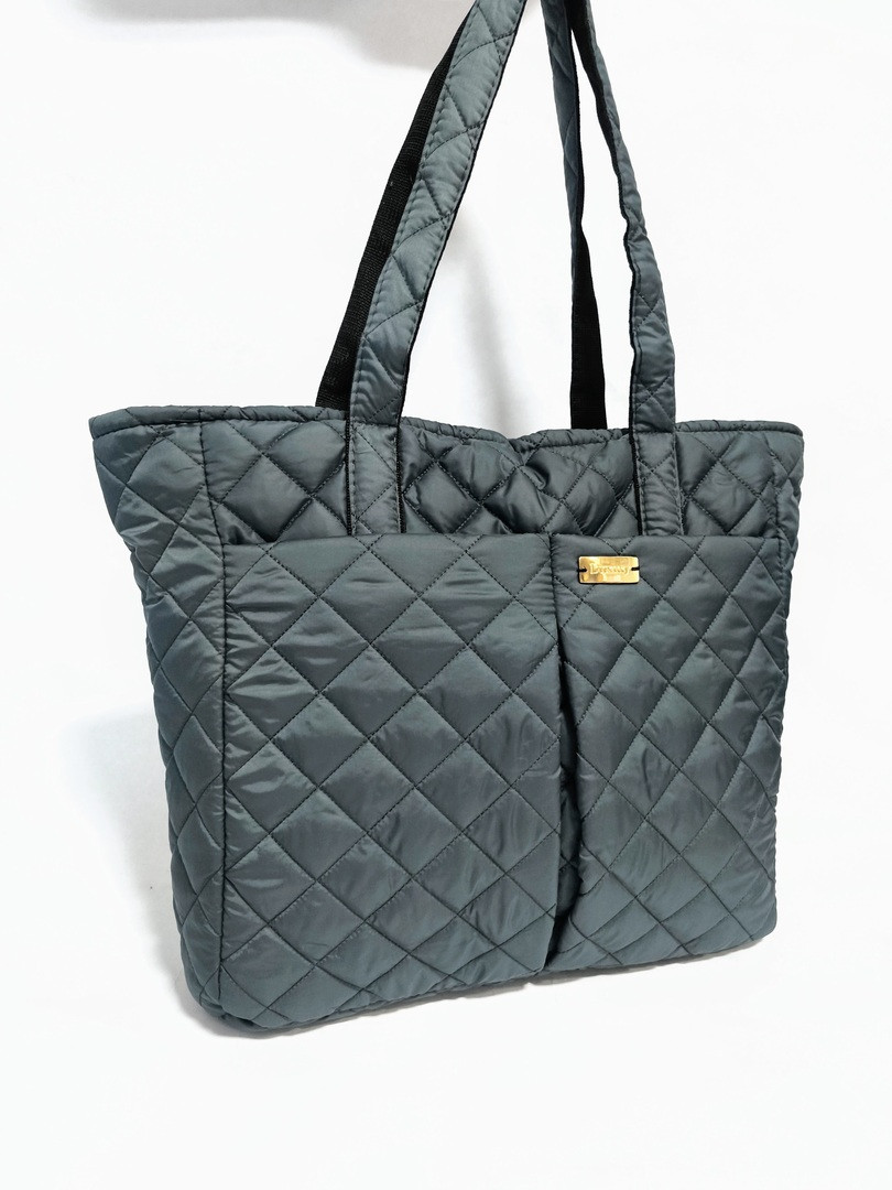 Містка стьобана сумка-шопер 44*33см сіра (5-0207)