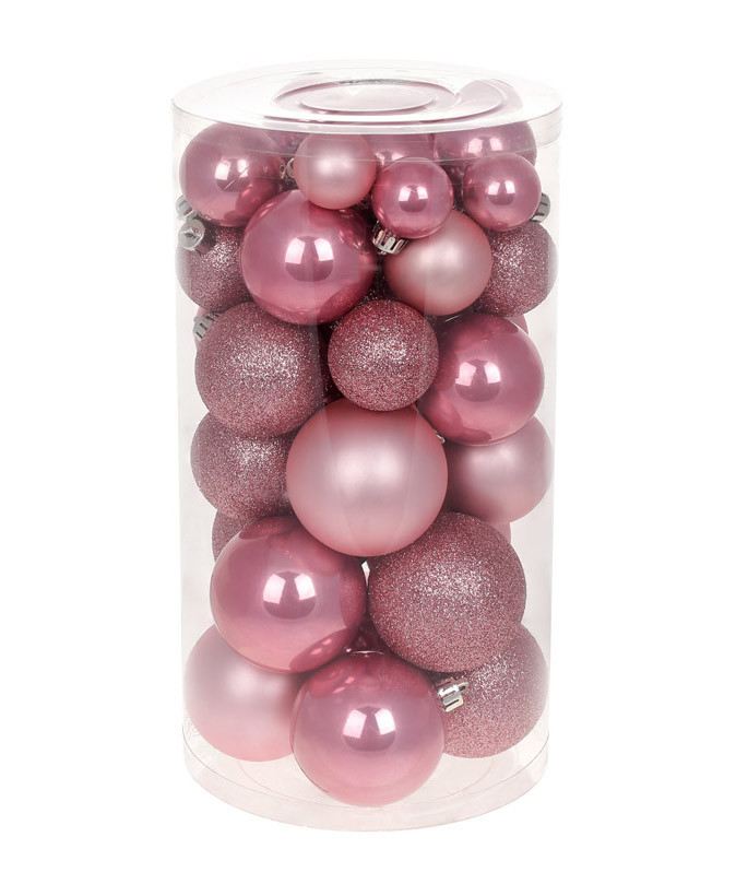 Набір ялинкових кульок 40 шт (6 см, 5 см, 4 см, 3 см) колір - рожевий фламінго
