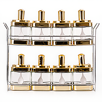 Набір ємностей для спецій на підставці 8 шт. (350 мл) Gold HP-1338