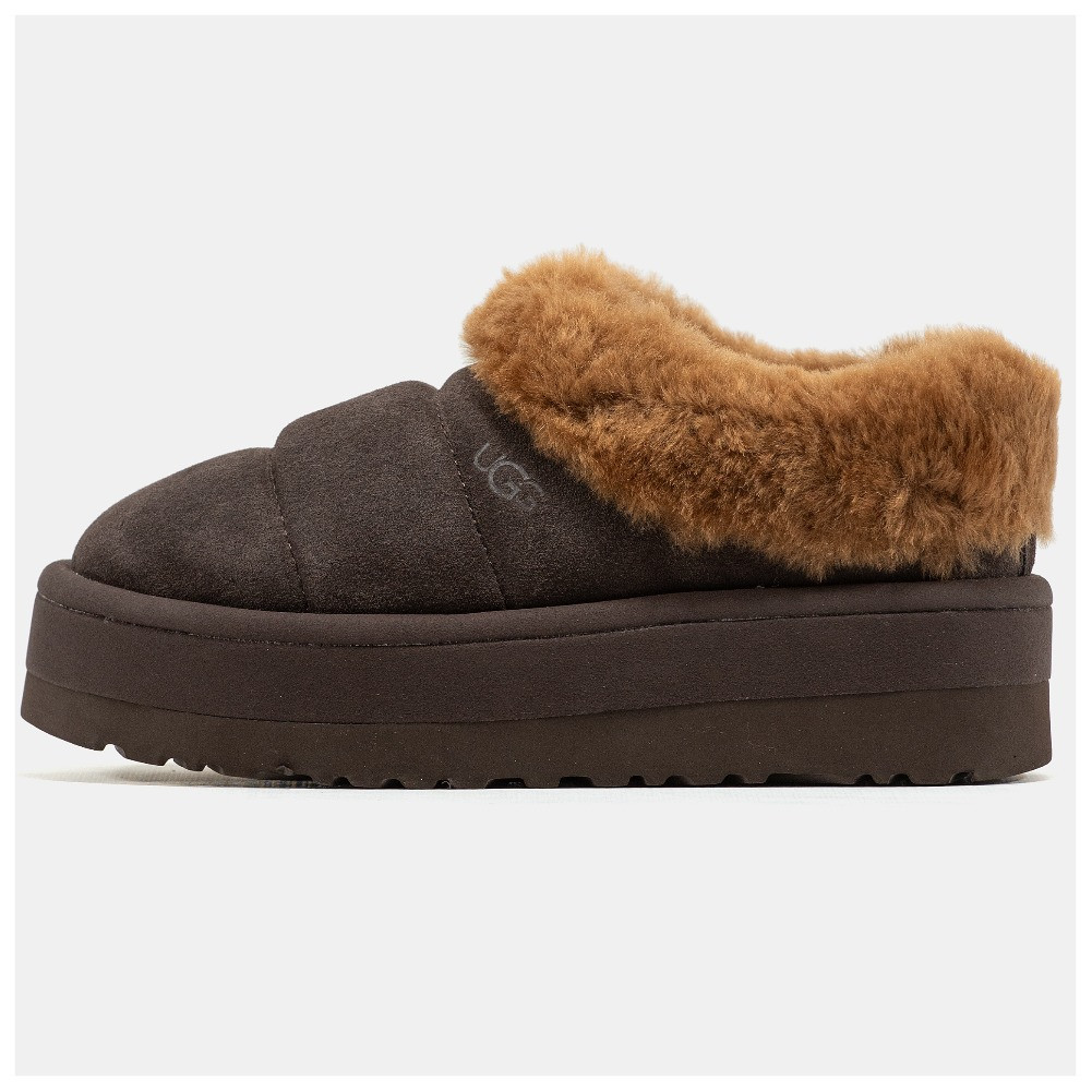 Жіночі зимові тапочки UGG Tazzlita Slipper Brown Hardwood 1146390-HWD, коричневі замшеві уггі з хутром на платформі, фото 1