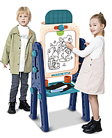 Мольберт для дітей OLEOCA 4в1 великий двосторонній магнітний маркерний та крейдяний зі складними ніжками, поличкою для аксесуарів