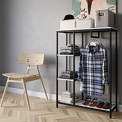 Loft стелаж для передпокою з 4 полицями і штангою Гардеробні стійки з ЛДСП і металу