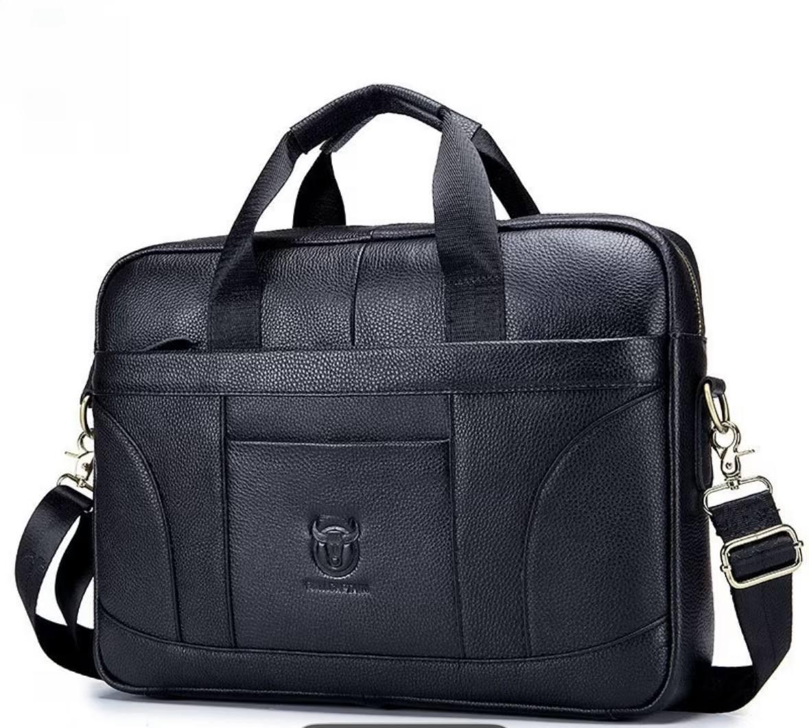 Сумка для ноутбука чоловіча, натуральна шкіра, чорна, фото 1