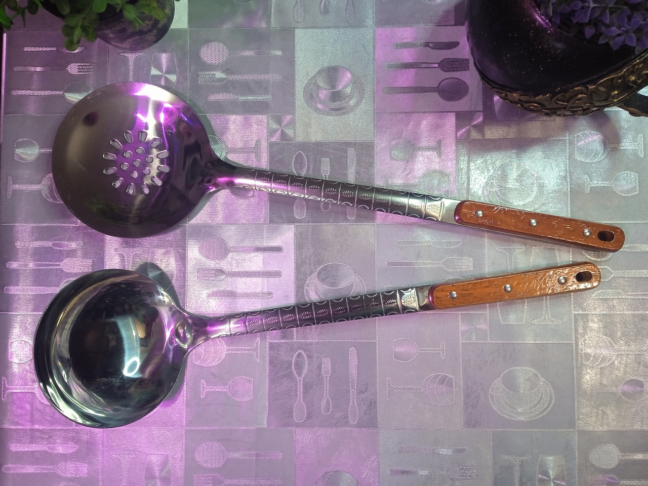 Набір для казана: ополоник і шумівка 470 мм узбецькі для казана об'ємом від 8 до 22 л, фото 1