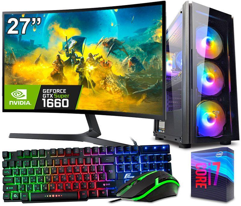 Ігровий Комп'ютер + Монітор 27" Intel i7 6800K + GTX 1660Super +Клавіатура +Мишка (ZEVS PC10865U), фото 1