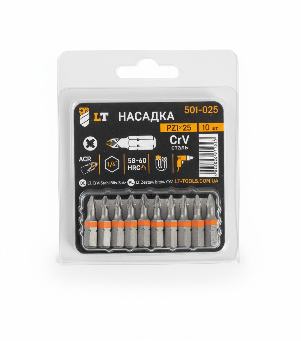 Біти хрестові PZ1 х 25 мм на блістері 10 шт LT, фото 1