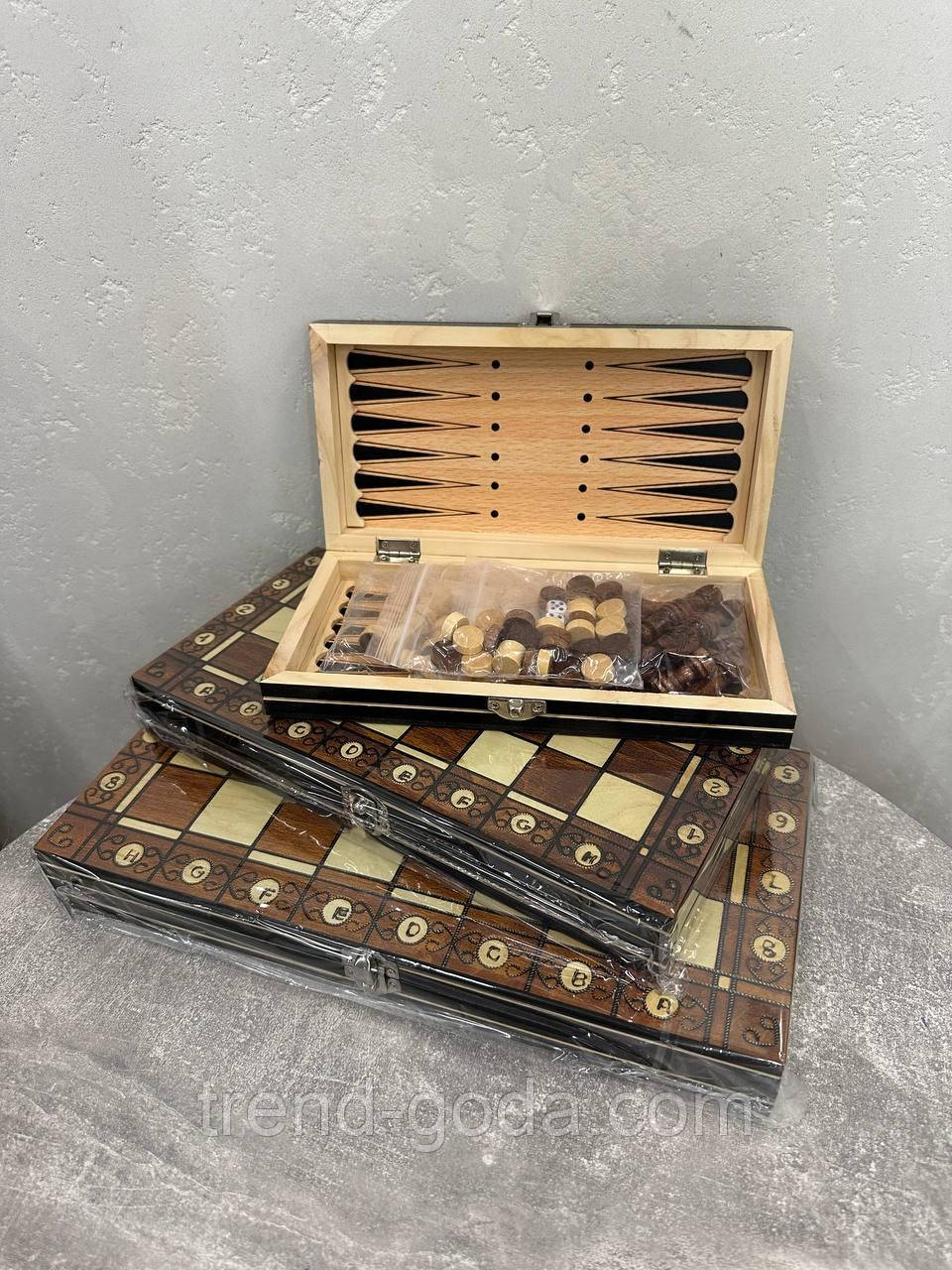 Настільна гра Набір 3 в 1 Шахи Дерев'яні 3в1 Шахи, Шашки, Нарди, фото 1