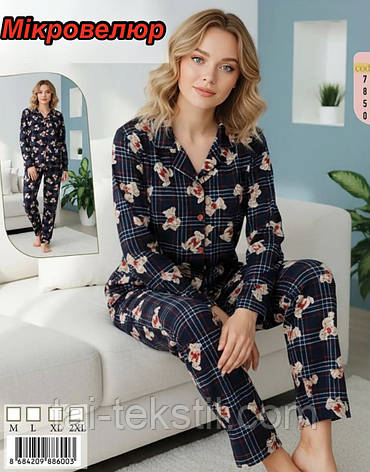 Стильна жіноча піжама на робочих гудзиках якість мікровелюр Туреччина S/M-L-XL-2XL, фото 1