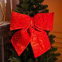 Оксамитовий бант для декору зі стразами на ялинку 45×50 (см) Червоний CR-2-6
