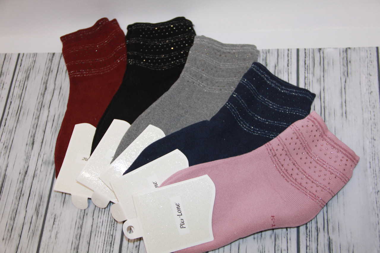 Жіночі шкарпетки махрові середні PIER LONE з камінням к-1567 к-1567, фото 1