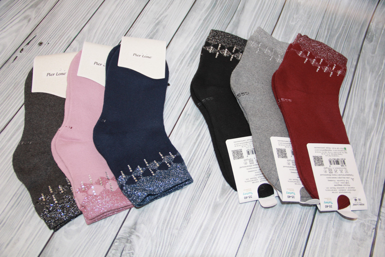 Жіночі шкарпетки махрові PIER LONE з камінням і люрексом К-1555,1547,1531.1583.1287 К-1555, фото 1