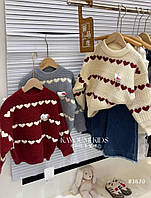 Светр підлітковий в'язаний із Сердечками на дівчинку 110-150 см "MARI" купити гуртом в Одесі на 7 км